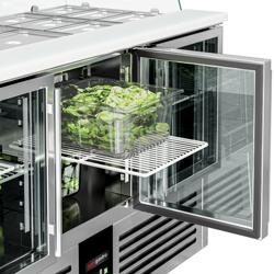 Saladette PREMIUM - 1368mm - 3 deuren - met rechte glazen opzetvitrine voor 4x GN 1/1