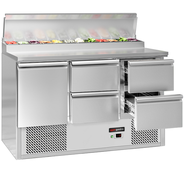 Saladette / mesa de preparação PREMIUM - 1,37 x 0,7 m - com 6 gavetas 1/2