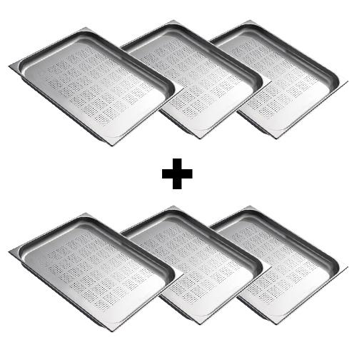 (6 pcs) Stainless Steel Gastronorm Pan GN 2/1 - perforated - Depth: 65mm