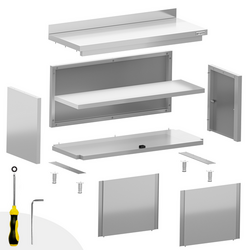 Tavolo armadiato in acciaio inox ECO - 1000x700 mm - con anta scorrevole e alzatina	