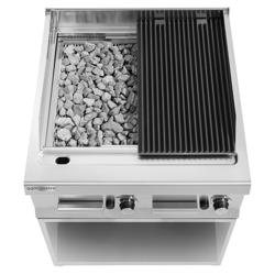 Gas lavasteengrill - 18,0kW - 0,8x0,9m - Gietijzeren rooster - Staand model - RVS