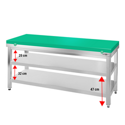 Paslanmaz Çelik Çalışma Tezgahı PREMIUM- 1500x600mm  - Alt Raflı,  Sırtsız, Kesme Plakası dahil