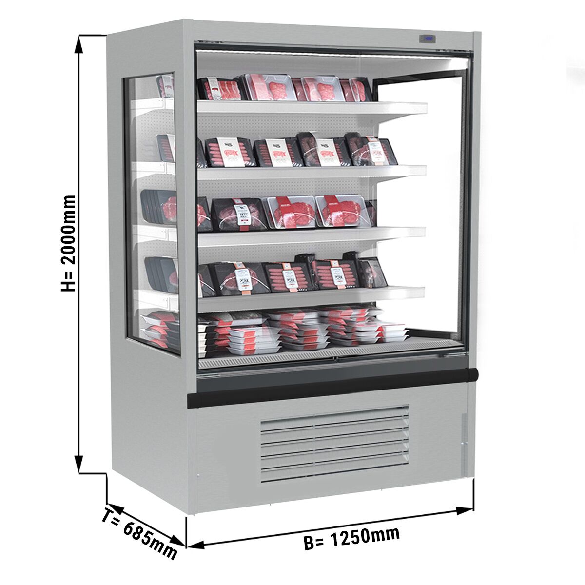 Vitrine murale réfrigérée - Libre-service - 1250mm - 455L - avec 4 étagères - avec rideau de nuit