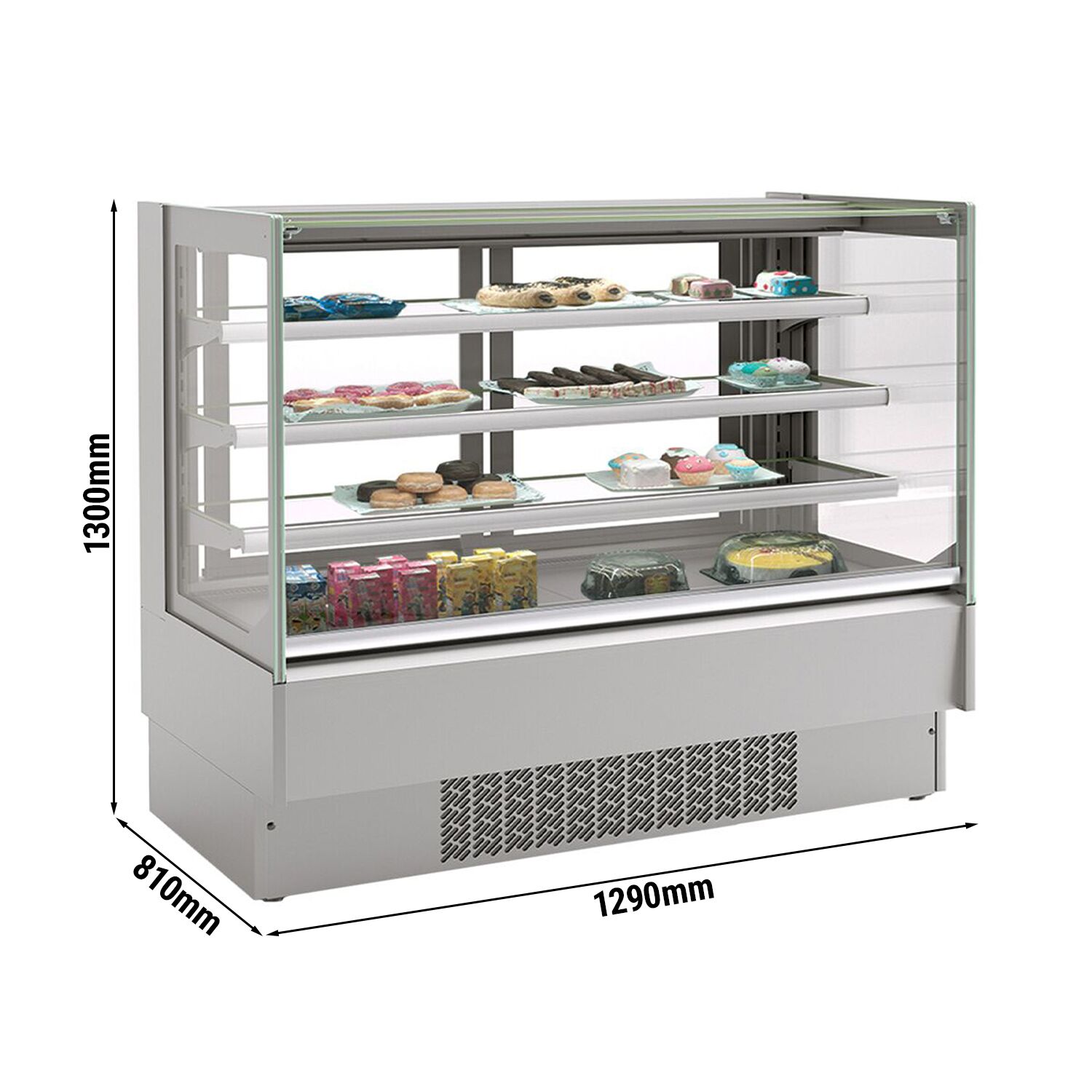 Vitrine de comptoir réfrigérée - 365L - 1250mm - Double vitrage - avec 3 étagères - portes coulissantes vitrées arrière