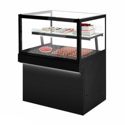 Broodvitrine (ongekoeld) TORONTO - 1300x800mm - 2 planken - dubbele beglazing - LED-verlichting - granieten werkblad (zwart)