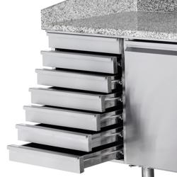 Pizzawerkbank PREMIUM - 2025x800mm - met granieten werkblad - met 2 deuren & 7 laden - incl. glasvitrine LED - 10x GN 1/4