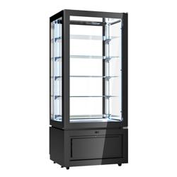 4-Sided Glass Display Fridge - 457L - 805mm - with 5 glass shelves - 1 glass door front - for patisserie - Black