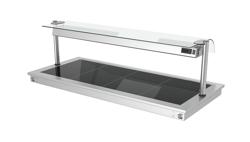 Piano caldo da incasso in acciaio inox con piano in vetro temperato - 1460mm - 4x GN 1/1 - 1,8kW - con copertura parafiato in vetro