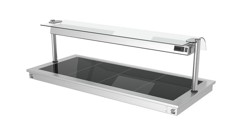 Beépíthető Melegentartó lap rozsdamentes acél - 1460 mm - 4x GN 1/1 - 1,8 kW - leheletvédő üveggel
