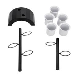 Zásobník na příbory - s 5 nádobami - vč. 5 bílých melaminových misek - s vyjímatelnými nádobami na příbory - stolní model - 360x200 mm - výška: 590 mm - nerezová ocel AISI 430 - černý