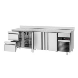Table réfrigérée PREMIUM - 2330x700mm - avec 3 portes & 2 tiroirs & avec rebord