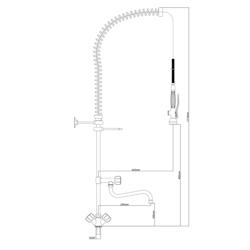 Monobloc pre-rinse spray unit 6000 - wall-mounted - with twin levers, swivel spout, spray gun, flexible hose & wall bracket included - height 1115mm