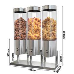 Distributeur de céréales - triple - Ø 120 mm - Chrome - distribution à levier