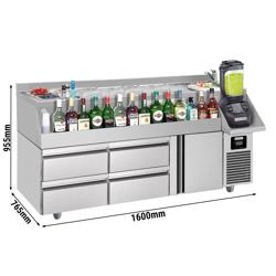 Bár/italhűtő asztal - 1,6 x 0,6 m - 235 liter - 1 ajtóval, 2 fiókkal 1/2 és polcokkal