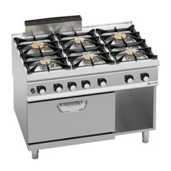 Gasfornuis - Paolo 900 - 1200x900mm - 67,8 kW - 6 pits - incl. gas statische oven - 7,8 kW - hoog vermogen