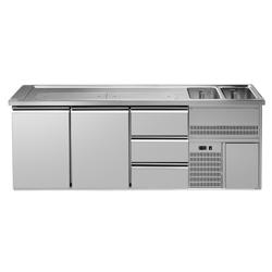 Comptoir à bière Premium PLUS – 2500 × 700 mm – 2 portes & 3 tiroirs