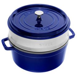 STAUB | LA COCOTTE – Cocotte z wkładem do gotowania na parze – Ø 260 mm – żeliwo – ciemnoniebieska