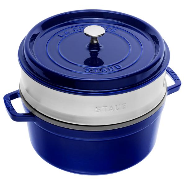 STAUB | LA COCOTTE - Cocotte com acessório para vapor - Ø 260mm - Ferro fundido - Azul escuro