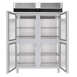 Vrieskast RVS PREMIUM - GN 1/1 - GN 2/1 - 1400mm - 1400liter - tot -20°C tot -10°C - met 4 halve deuren - geforceerde koeling, automatische ontdooiing & LED‑verlichting