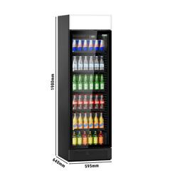 Szafa chłodnicza przeszklona PREMIUM - 145L- 595mm - bezramowe drzwi - z podświetlanym panelem reklamowym - oświetlenie LED - Czarna - Dla PL - 1–10°C