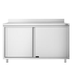 Table armoire en acier inoxydable PREMIUM - 1400x700mm - avec portes coulissantes et étagère basse - avec dosseret