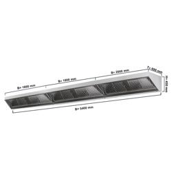 Wandafzuigkap RVS - 900mm diep - 5400mm - met motor - met 9 labyrintfilters en verlichting - snelheidsregelaar vereist (extern) - 3600m³/u