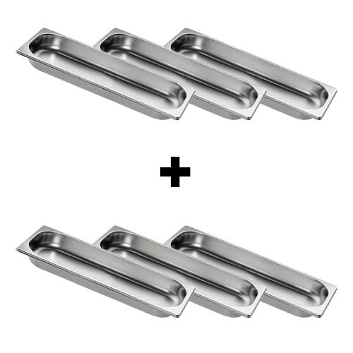 (6 Stück) Edelstahl GN-Behälter 2/4 - Höhe: 40mm