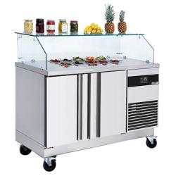 Salata Hazırlık Buzdolabı PREMIUM - 1400mm - 2 kapılı - camlı üstlük ile 6 adet GN 1/6-100 için - Tropikal 43°C