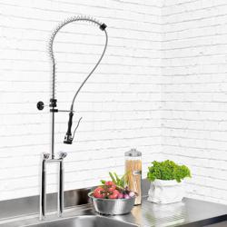 Tweegats voorspoeldouche - met 2-gats duobloc, tafelmodel, zwanenhals, 2-knops, mengkraan (warm/koud) & sproeier/handdouche, G1/2, debiet 12l/min - 1340mm