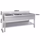 Plonge en inox ECO - 2000x600mm - avec étagère basse - 2 bacs à gauche