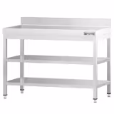 Nerezový pracovní stůl PREMIUM - 1000x700 mm - se spodní policí & se zadním lištou & s mezipolicí