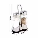 (6 pcs) Salt and Pepper Cruet Set and Stand ECONOMIC - 2-piece - Stainless steel stand - Glass; Stainless steel lid - with twist cap - incl. 2 salt & pepper shakers; stand