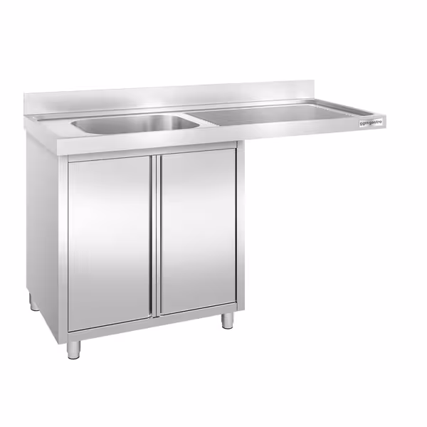 Commercial Dishwasher Inlet Sink Cabinet PREMIUM – Stainless Steel – Left Bowl – 1400×600 mm – 2 Doors