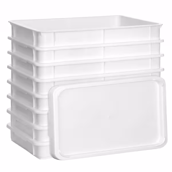 (9 tlg) Cutie aluat pizza -set - 8 recipiente & 1 capac - EN 600x400 mm - Înălțime: 75 mm - polipropilenă - alb