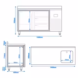 Table réfrigérée Premium PLUS - 1468x600 mm - avec 1 bac, 1 porte & 3 tiroirs - avec dosseret