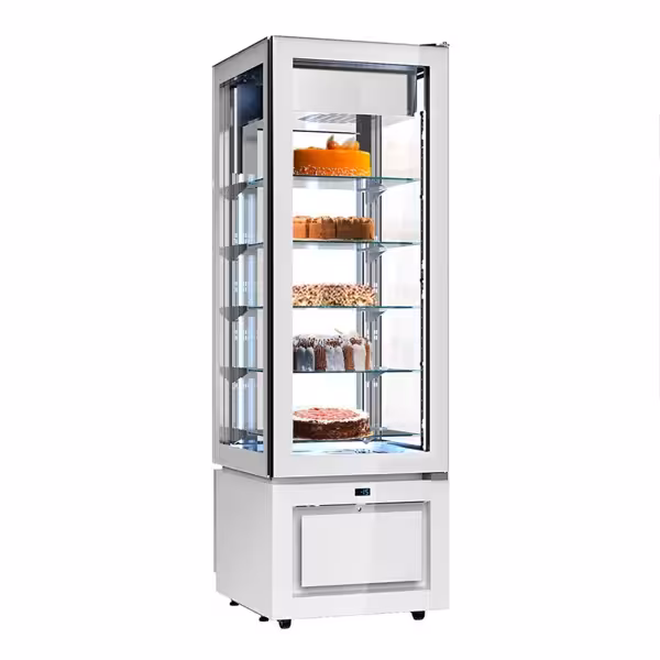 4-Sided Glass Display Freezer - 324L - 600mm - Double glazing - square - with 5 glass shelves - 1 glass door front - White