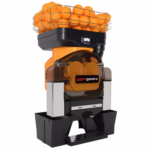 Automatische citruspers - 28 vruchten/min - Ø60-80mm - 550W - met automatische fruittoevoer, Push & Juice-knop, digitale bediening & vruchtensteller - aluminium - oranje