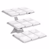 Etagere / Buffet Stand - Stainless steel frame - Chrome - square - Height: 412mm - incl. 18 Melamine bowls 140x140mm - with 3 shelves