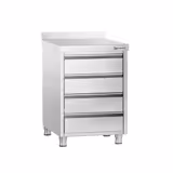 Meuble bas à tiroirs PREMIUM - Acier inoxydable - avec 4 tiroirs & dosseret 100mm - 500x700mm