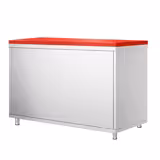 Acero inoxidable Mesa central PREMIUM - 1200x800mm - con puertas correderas & con estante intermedio - incl. Tabla de corte Rojo