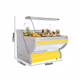 Vitrina de refrigeración - 1125mm - vitrina expositora - frontal curvo - encimera de granito - iluminación - color amarillo