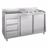 Dolaplı Yıkama Tezgahı -1400x600mm - 3 Çekmeceli & 2 sağ evyeli