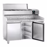 Commercial Pizza Prep Counter - Granite Top PREMIUM - 1500x800mm - with 2 doors - incl. refrigerated topping unit - 6x GN 1/3