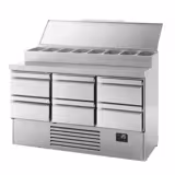 Table réfrigérée de préparation Mini - 1460 x 700 mm - avec 6 tiroirs - avec superstructure en inox 8 x GN 1/4