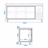 Mostrador refrigerado PREMIUM PLUS - 1960x700mm - de trabajo - 6 cajones (GN 1/3) - refrigeración ventilada - con zócalo trasero