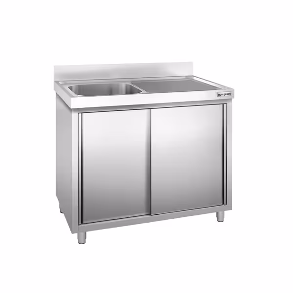 Diskbänk med underskåp PREMIUM - rostfritt stål - 1200x700 mm - med 1 ho - vänster