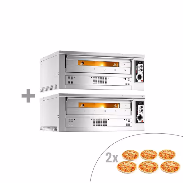 (2 stuks) Gas pizzaoven - 2 kamers - 2x6 pizza’s Ø33cm (chamotte bakvloer) - tot 370°C - Handmatig - 1450x1180x560mm