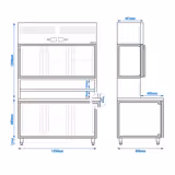 Commercial refrigerated counter with wall-mounted refrigerated display shelving - 1350 x 800 mm - with 3 glass doors on top and 3 doors below - worktop