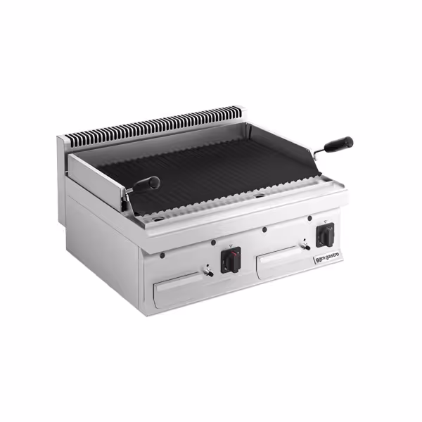 Gas lavasteengrill - 14kW - 800mm - 0,8x0,7m - 700mm diep - 2 grillroosters - Tafelmodel - RVS