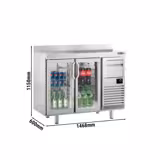 Arrière-bar réfrigéré professionnel  Premium PLUS - 1470 x 600 mm - avec 2 portes en verre, dosseret et tiroir à marc de café